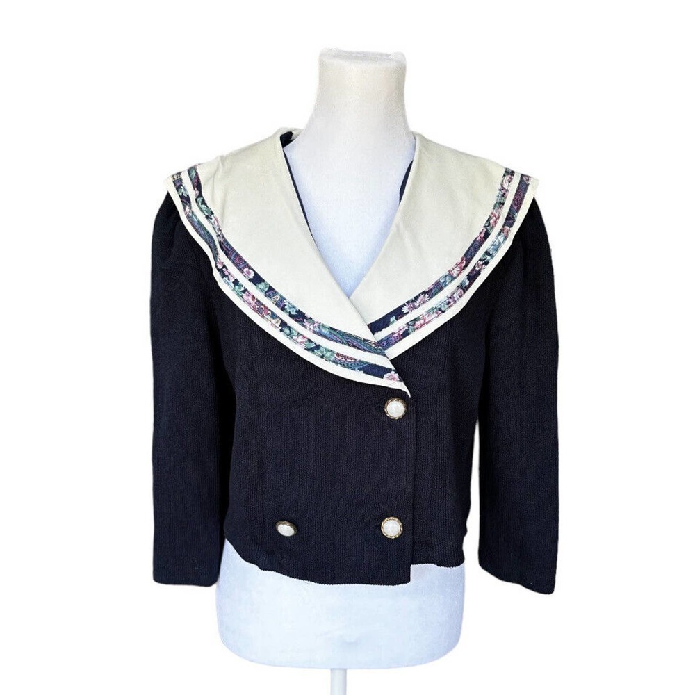 Brittney Nicole Cardigan Blazer Vintage 80’s Sailor Floral Blue Pearl Button M‍